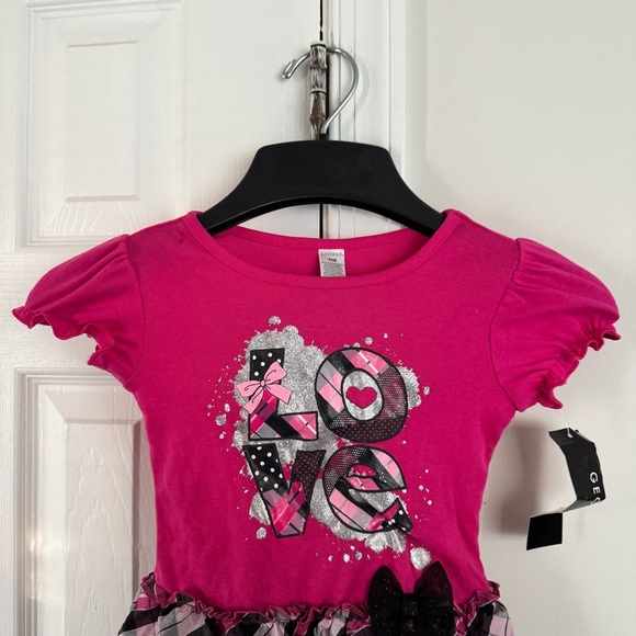 NWT George Baby Girls 24M Pink Black Plaid LOVE Hearts Ruffle Tutu Dress Outfit - Picture 4 of 11